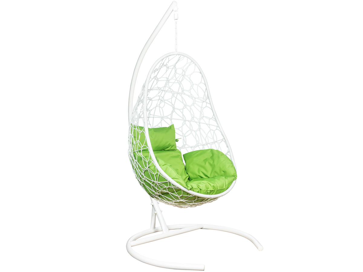 Кресло подвесное Ажур-2 дачное: белый каркас-зеленая подушка
