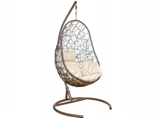 Кресло подвесное Ажур-3 дачное: коричневый каркас-бежевая подушка
