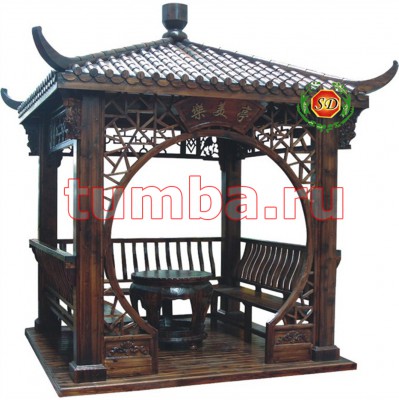Классическая китайская беседка из дерева обработанного по старинным китайским технологиям защиты деревянных конструкций.