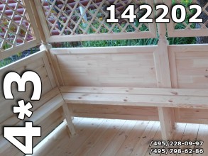 Фото 142202-2  Прямоугольная беседка для дачи 3х4 со встроенными под углом скамейками из дерева