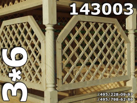 Фото 143003-2  Большая садовая беседка для дачи 3х6 с клееными точеными стойками и деревянным декором
